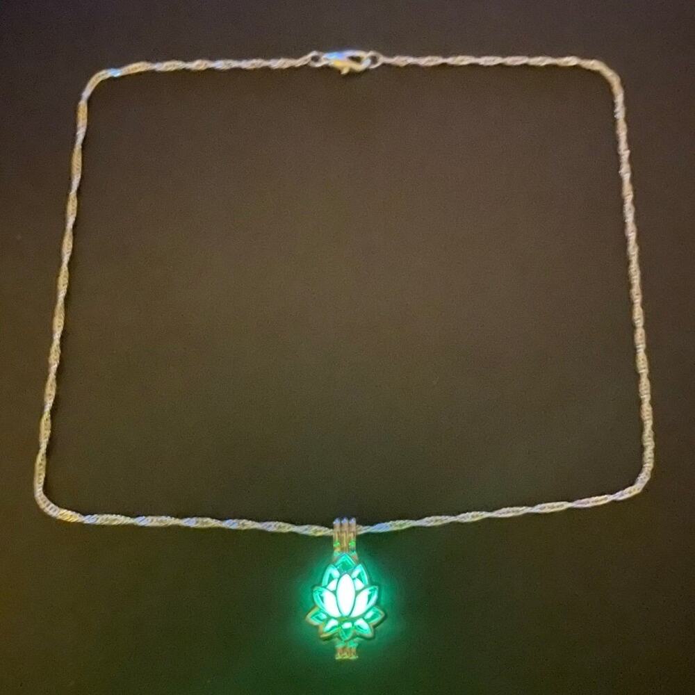 Lotus Caged Green Glow In The Dark Bead Necklace